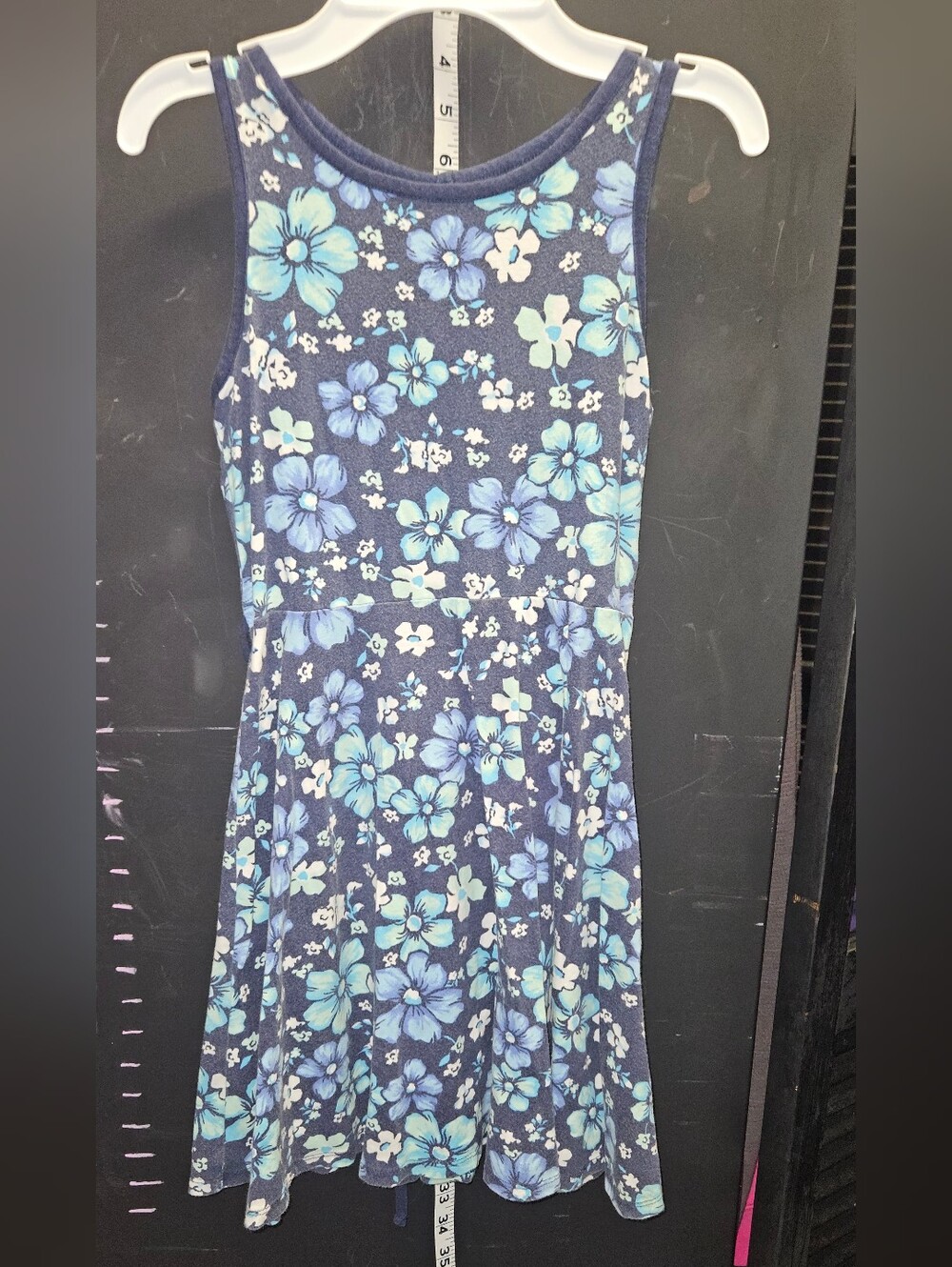 Justice Navy Blue Floral Tank Dress with Light Blue Blooms